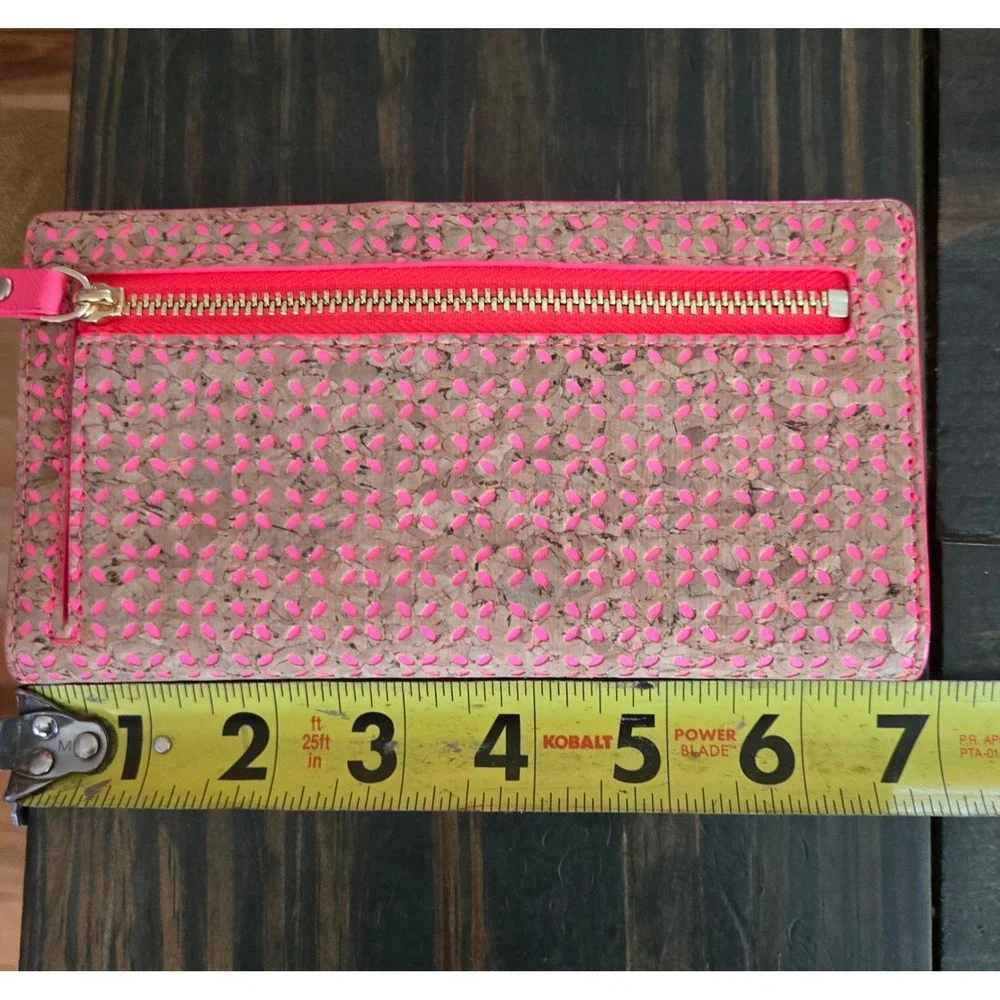 Kate Spade Arbor Way Lacey Zip Wallet Natural GERANIUM Pink Cork clutch wristlet